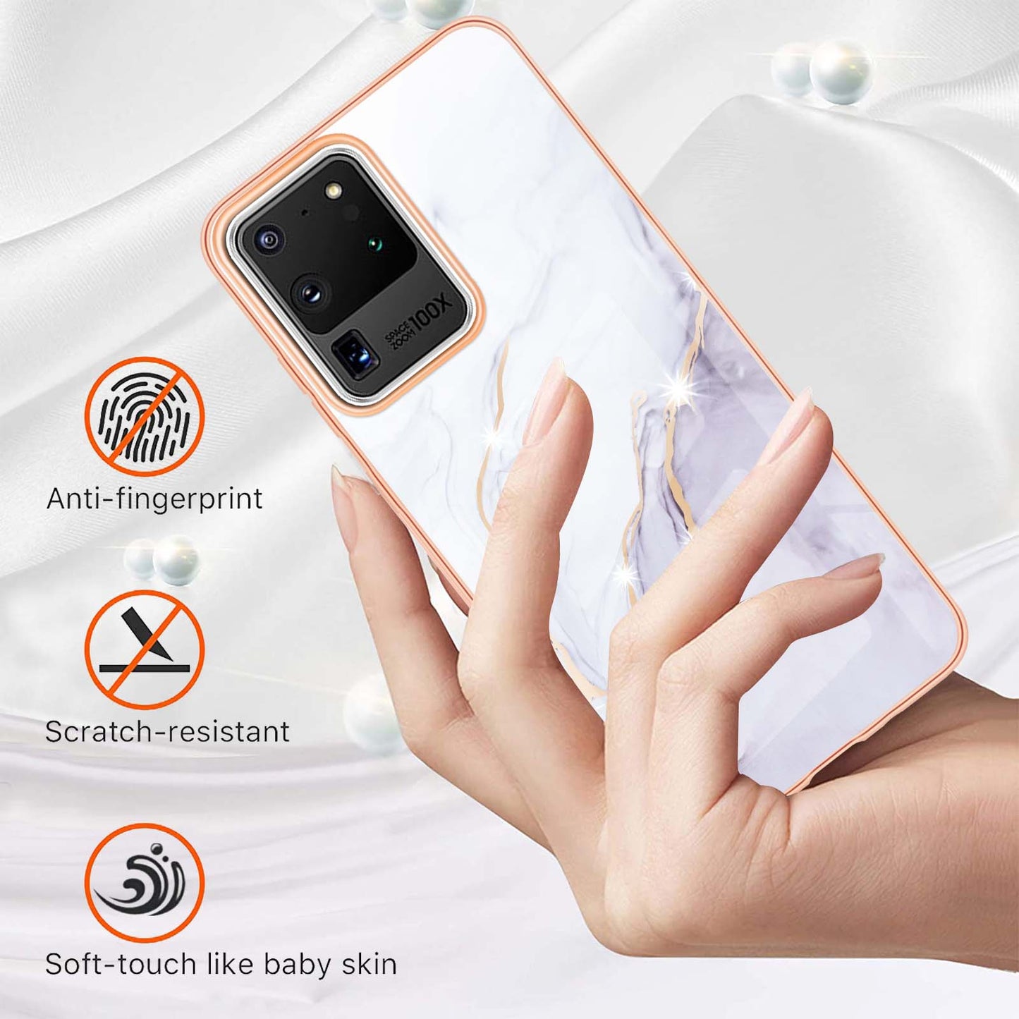 IMD IML Electroplating Marble Pattern Soft TPU Back Case Cover for Samsung Galaxy S20 Ultra - White 006