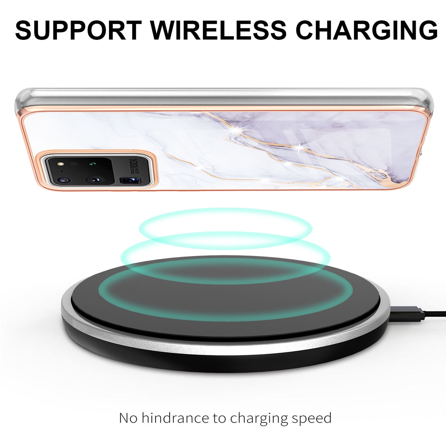 IMD IML Electroplating Marble Pattern Soft TPU Back Case Cover for Samsung Galaxy S20 Ultra - White 006