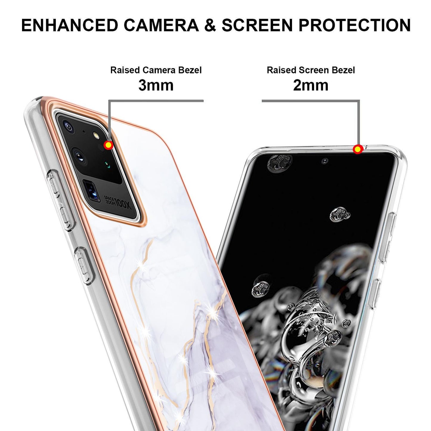 IMD IML Electroplating Marble Pattern Soft TPU Back Case Cover for Samsung Galaxy S20 Ultra - White 006