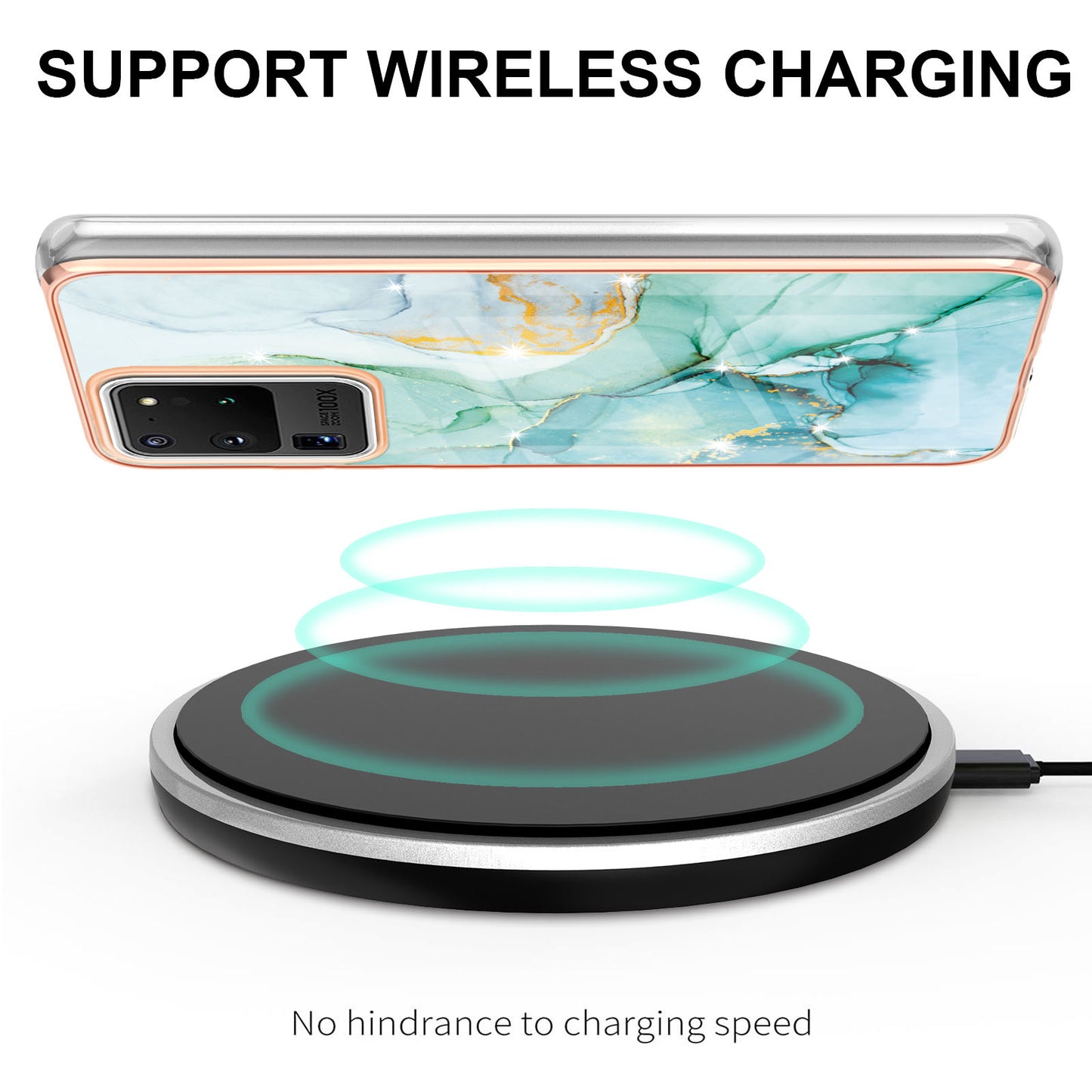 IMD IML Electroplating Marble Pattern Soft TPU Back Case Cover for Samsung Galaxy S20 Ultra - Green 003