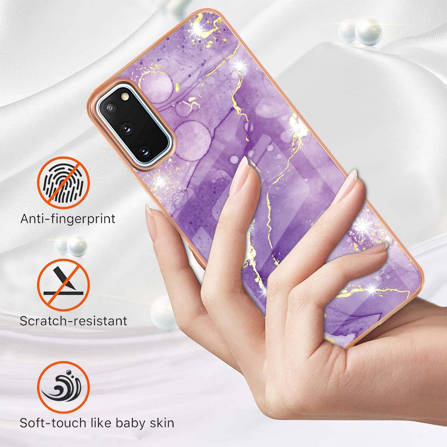 IMD IML Electroplating Marble Pattern Shell Anti-fingerprint Back Case for Samsung Galaxy S20 4G/S20 5G - Purple 002