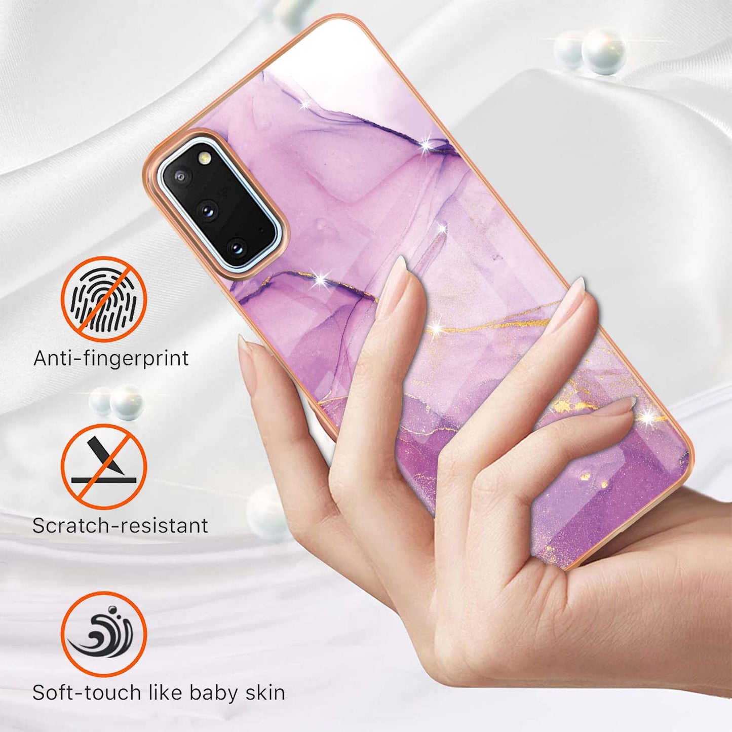 IMD IML Electroplating Marble Pattern Shell Anti-fingerprint Back Case for Samsung Galaxy S20 4G/S20 5G - Purple 001