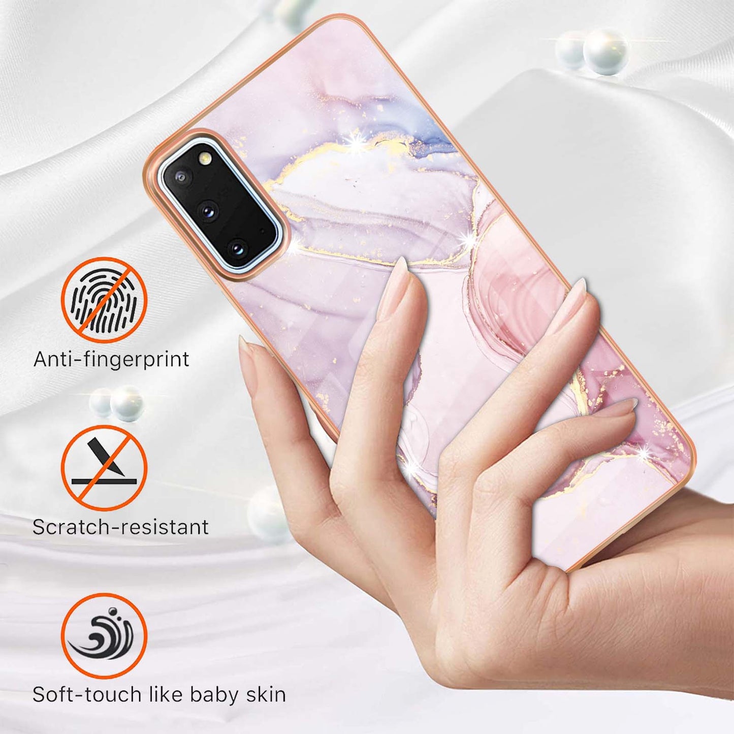 IMD IML Electroplating Marble Pattern Shell Anti-fingerprint Back Case for Samsung Galaxy S20 4G/S20 5G - Rose Gold 005