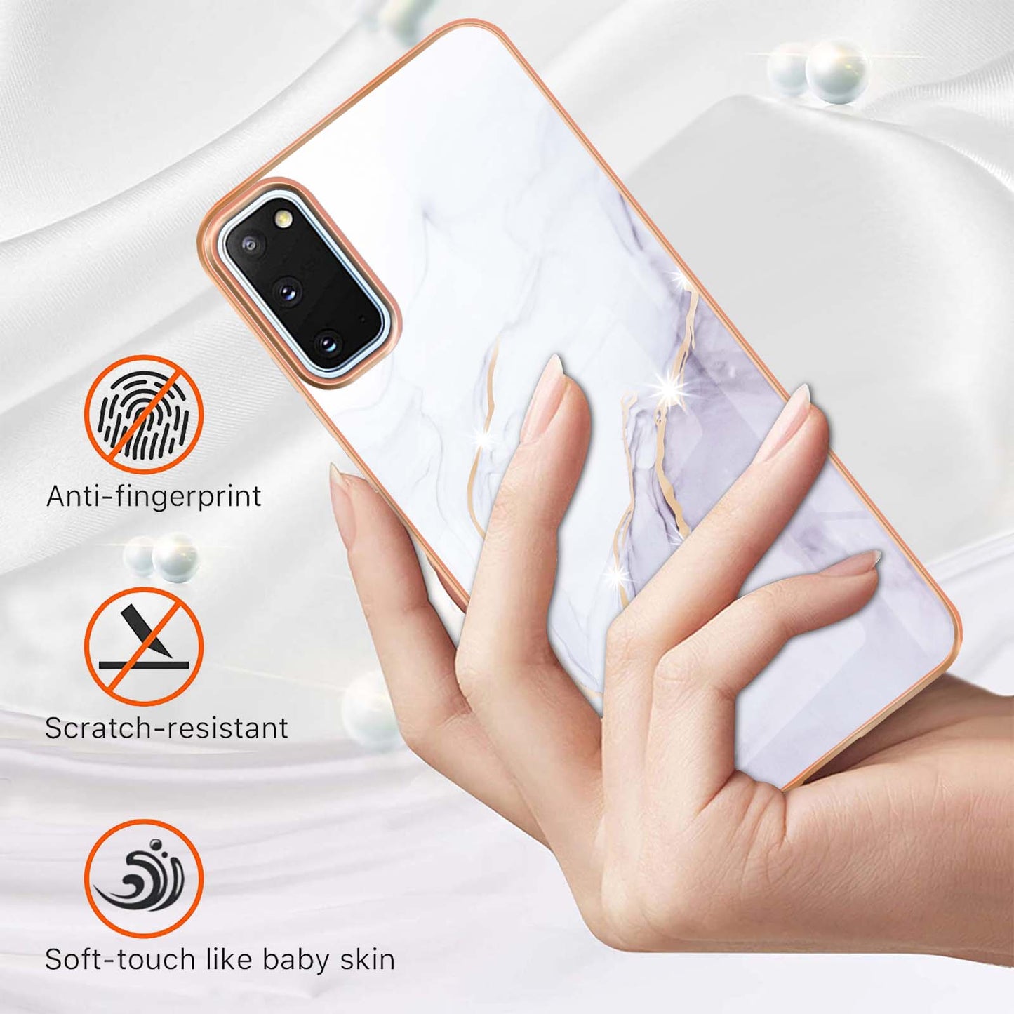 IMD IML Electroplating Marble Pattern Shell Anti-fingerprint Back Case for Samsung Galaxy S20 4G/S20 5G - White 006