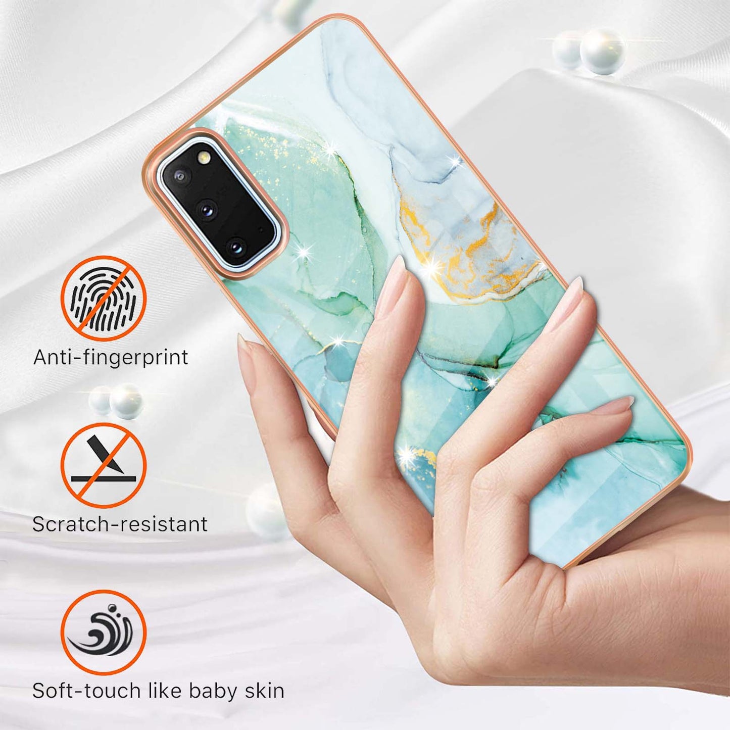 IMD IML Electroplating Marble Pattern Shell Anti-fingerprint Back Case for Samsung Galaxy S20 4G/S20 5G - Green 003