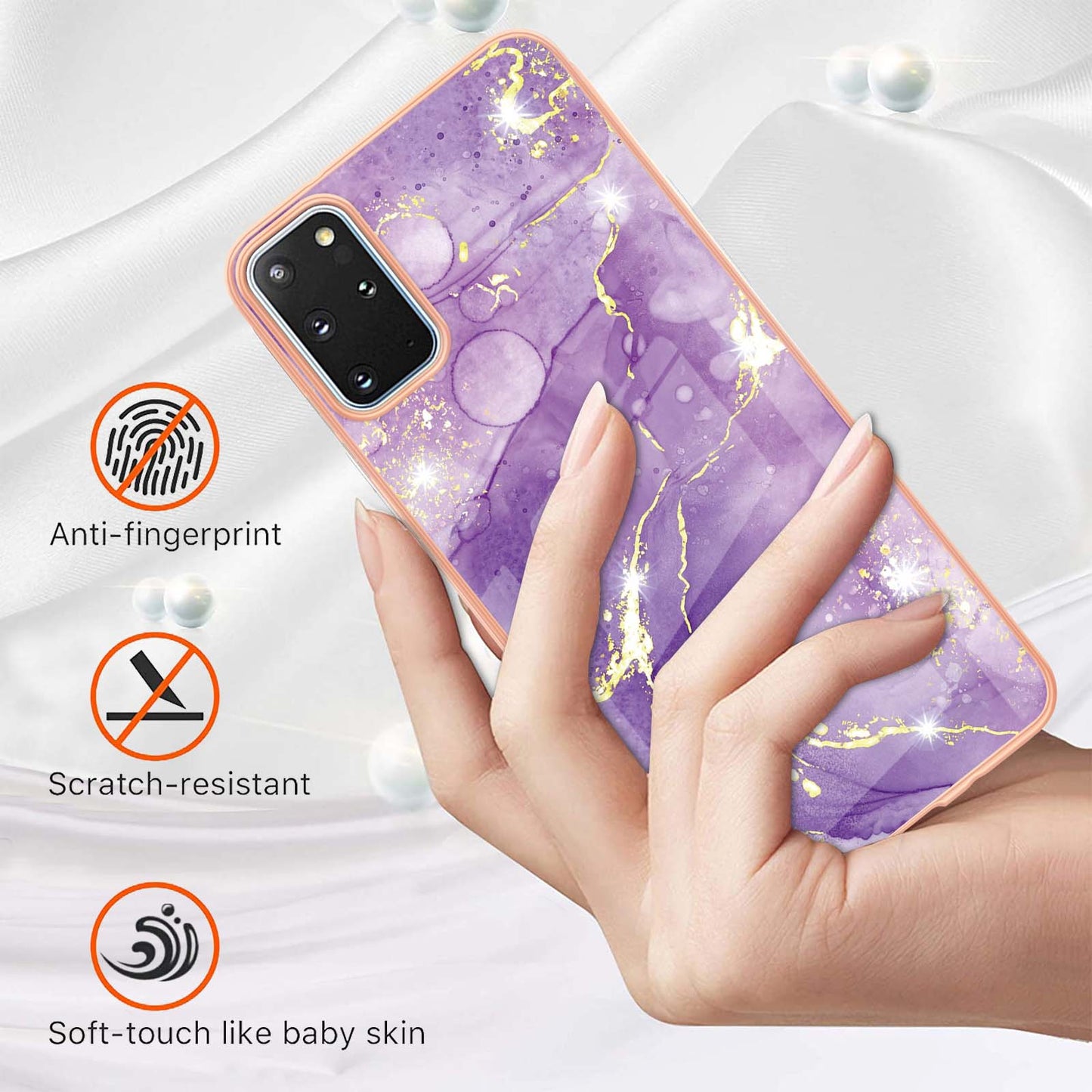 IMD IML Electroplating Marble Pattern Scratch-resistant Back Case Protective Cover for Samsung Galaxy S20 Plus 4G/5G - Purple 002