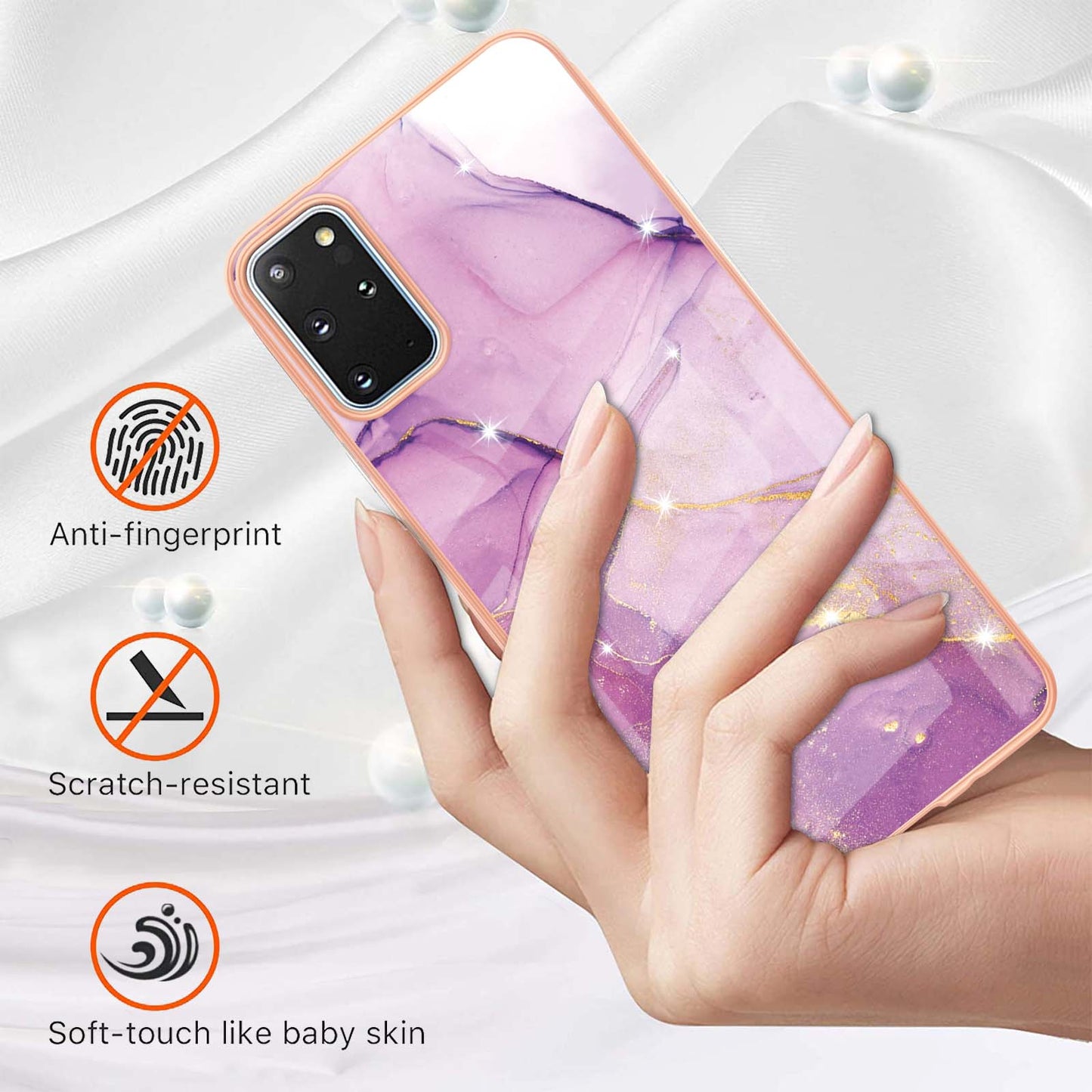 IMD IML Electroplating Marble Pattern Scratch-resistant Back Case Protective Cover for Samsung Galaxy S20 Plus 4G/5G - Purple 001