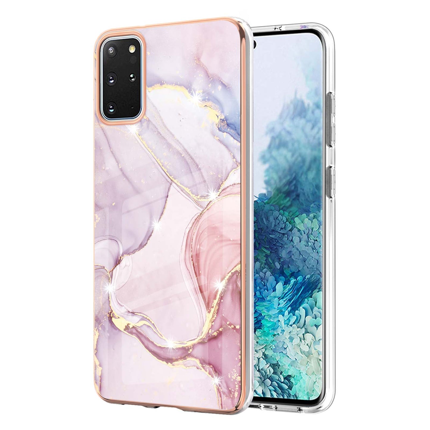 IMD IML Electroplating Marble Pattern Scratch-resistant Back Case Protective Cover for Samsung Galaxy S20 Plus 4G/5G - Rose Gold 005