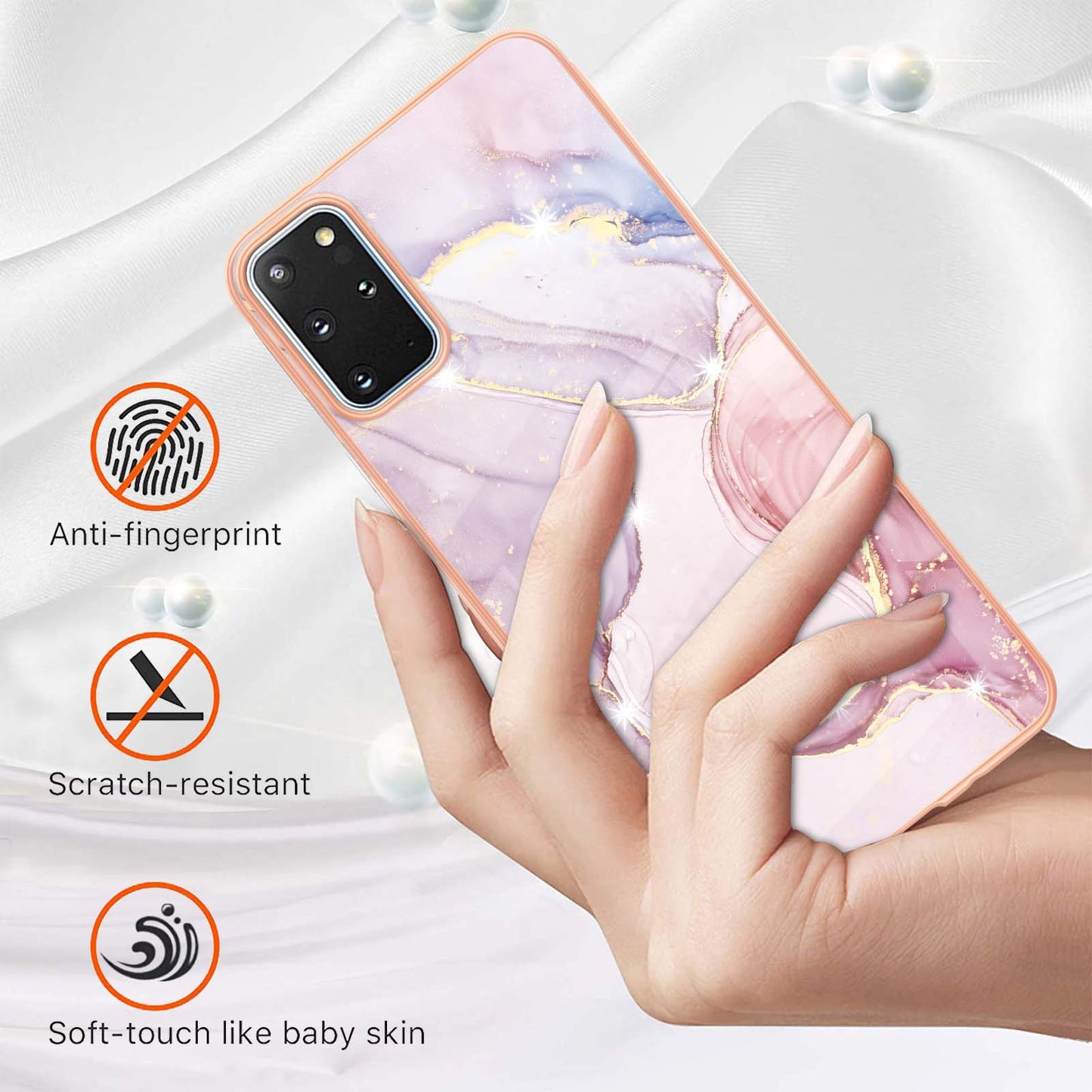 IMD IML Electroplating Marble Pattern Scratch-resistant Back Case Protective Cover for Samsung Galaxy S20 Plus 4G/5G - Rose Gold 005