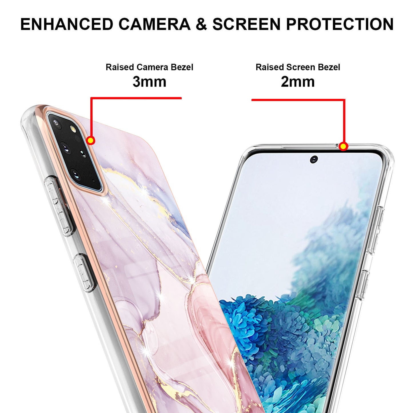 IMD IML Electroplating Marble Pattern Scratch-resistant Back Case Protective Cover for Samsung Galaxy S20 Plus 4G/5G - Rose Gold 005