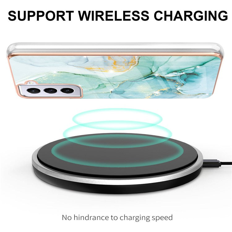 IMD IML Electroplating Marble Pattern Shell Phone Back Protector for Samsung Galaxy S21+ 5G - Green 003