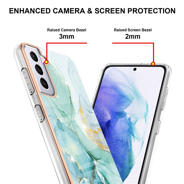 IMD IML Electroplating Marble Pattern Shell Phone Back Protector for Samsung Galaxy S21+ 5G - Green 003