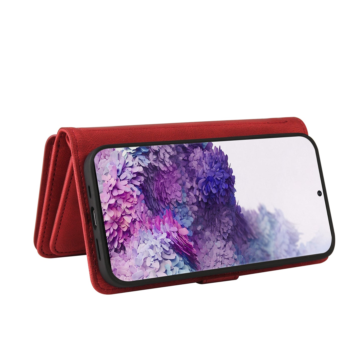 KT Multi-functional Series-2 PU Leather Flip Phone Case for Samsung Galaxy S20 Plus 4G/5G, Skin-touch Feel Drop Protection Cover with Zipper Pocket and Multiple Card Slots - Red