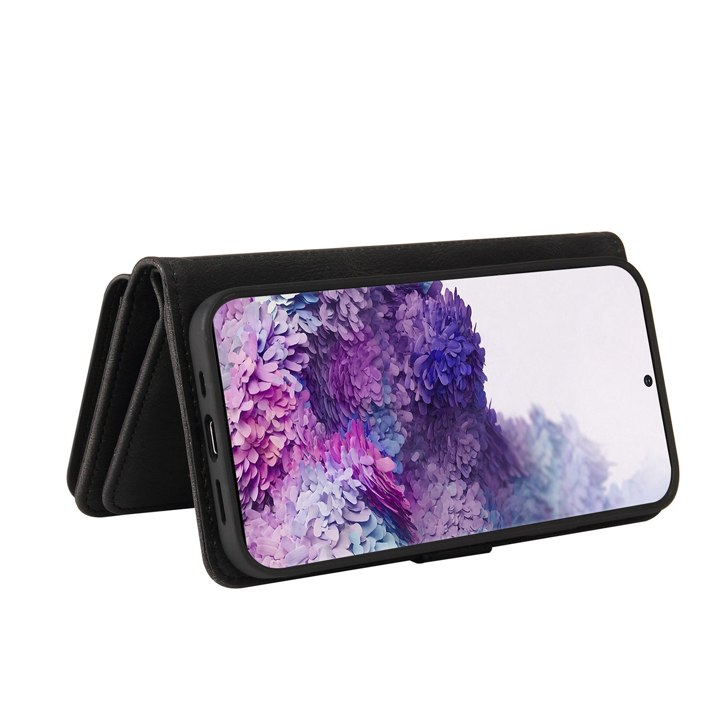 KT Multi-functional Series-2 PU Leather Flip Phone Case for Samsung Galaxy S20 Plus 4G/5G, Skin-touch Feel Drop Protection Cover with Zipper Pocket and Multiple Card Slots - Black