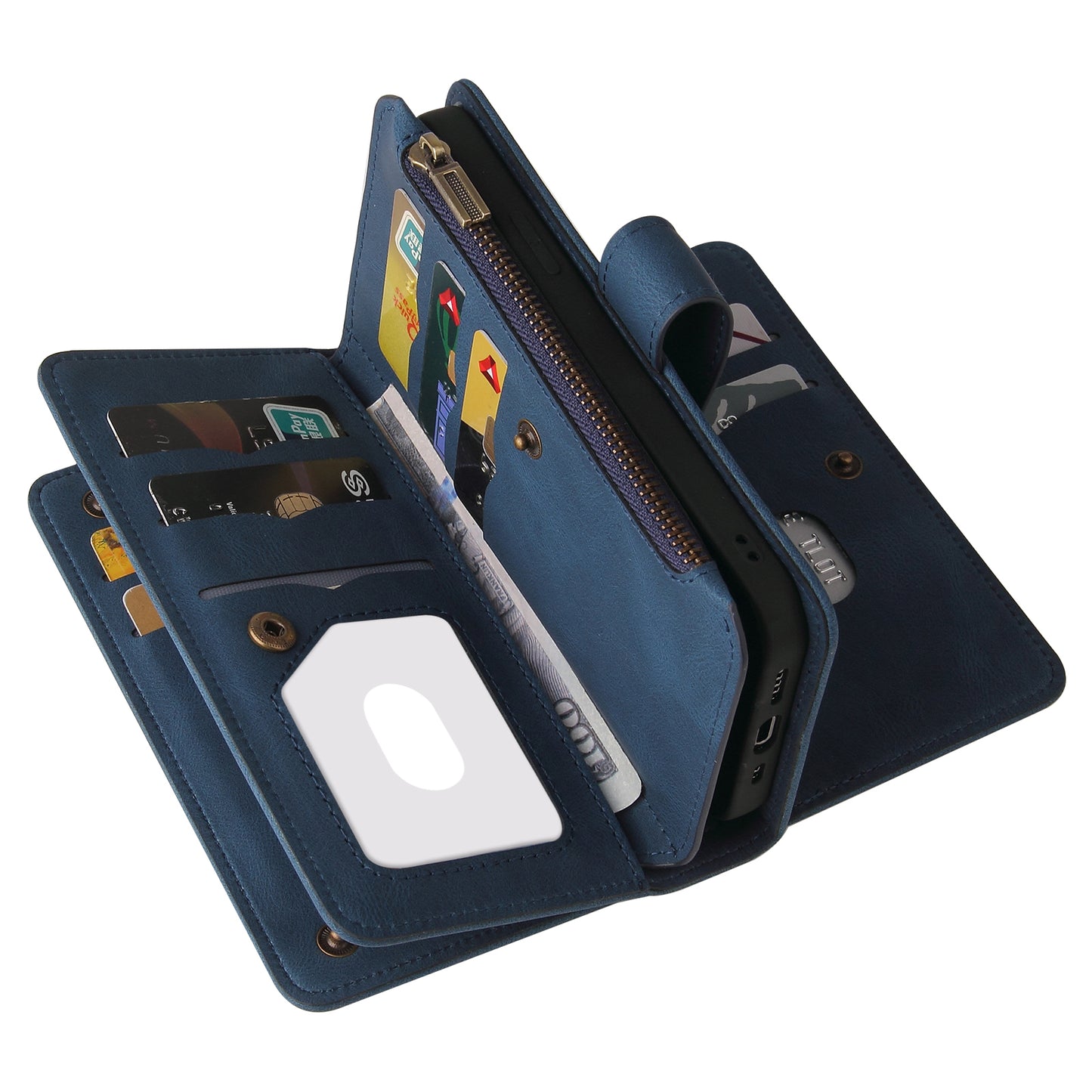 KT Multi-functional Series-2 PU Leather Flip Phone Case for Samsung Galaxy S20 Plus 4G/5G, Skin-touch Feel Drop Protection Cover with Zipper Pocket and Multiple Card Slots - Blue