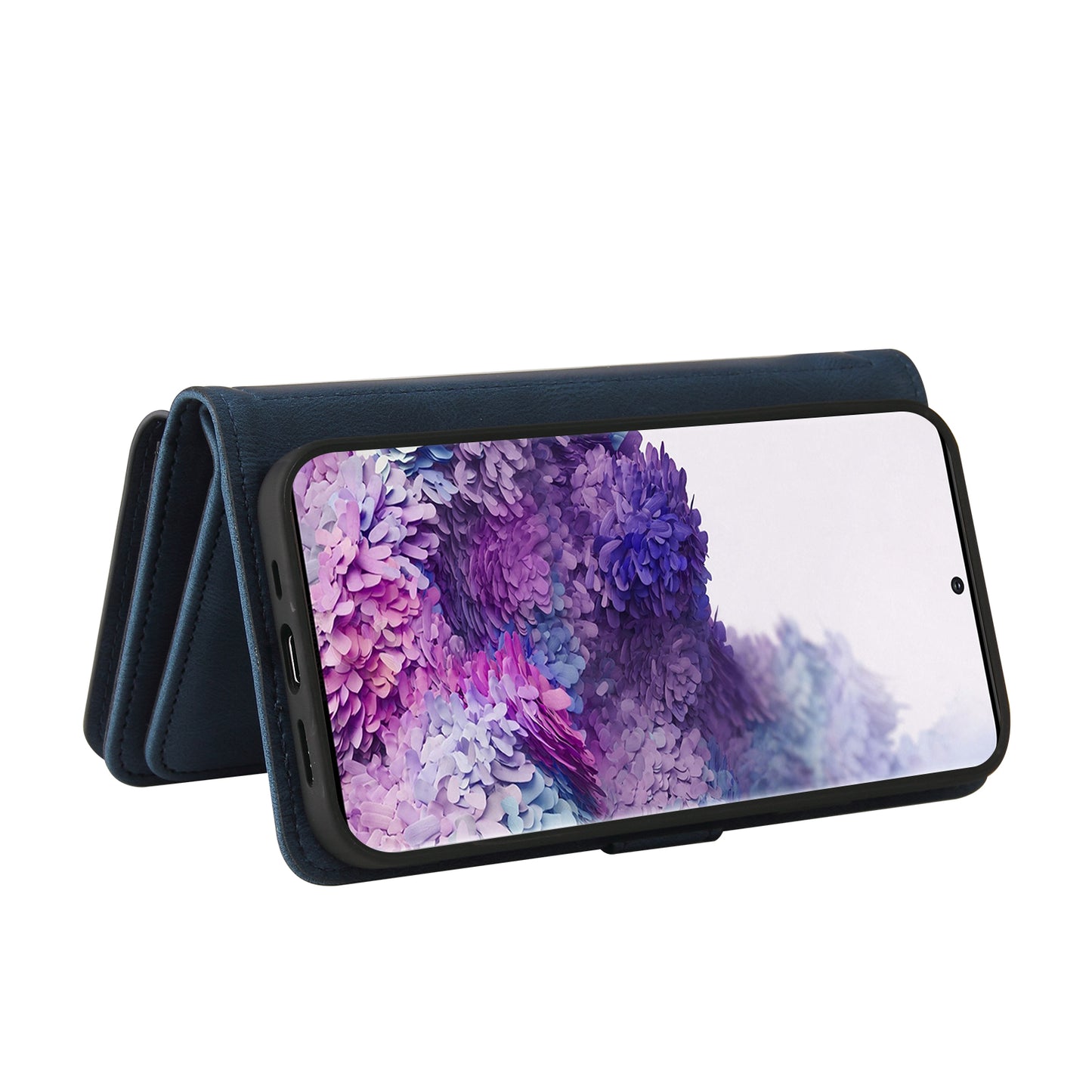 KT Multi-functional Series-2 PU Leather Flip Phone Case for Samsung Galaxy S20 Plus 4G/5G, Skin-touch Feel Drop Protection Cover with Zipper Pocket and Multiple Card Slots - Blue