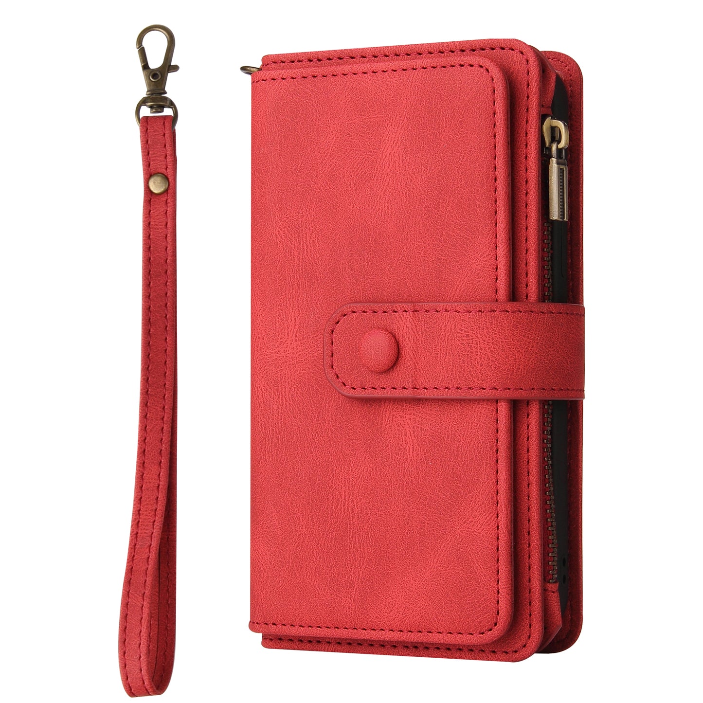 KT Multi-functional Series-2 Multiple Card Slots Skin-touch Feel Leather Flip Case for Samsung Galaxy S20 Ultra with Zipper Pocket Dustproof Phone Cover - Red