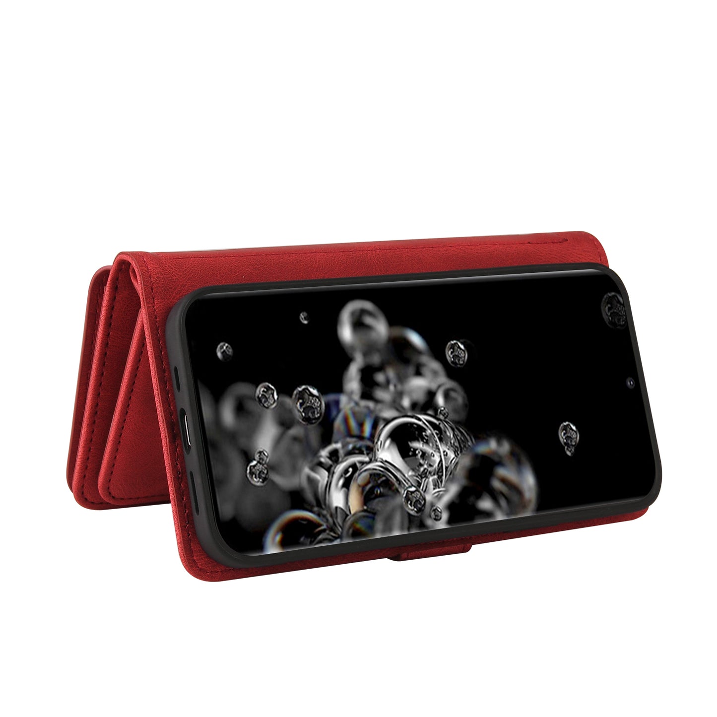 KT Multi-functional Series-2 Multiple Card Slots Skin-touch Feel Leather Flip Case for Samsung Galaxy S20 Ultra with Zipper Pocket Dustproof Phone Cover - Red