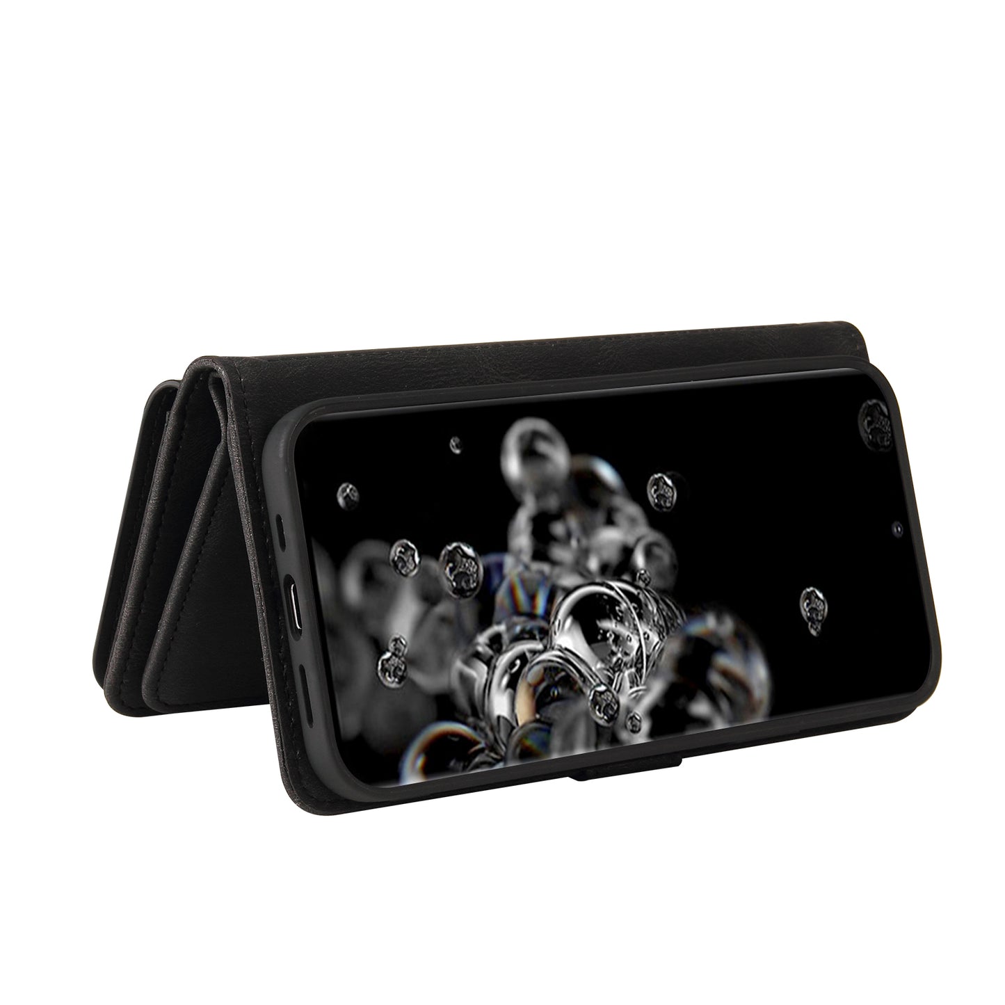 KT Multi-functional Series-2 Multiple Card Slots Skin-touch Feel Leather Flip Case for Samsung Galaxy S20 Ultra with Zipper Pocket Dustproof Phone Cover - Black