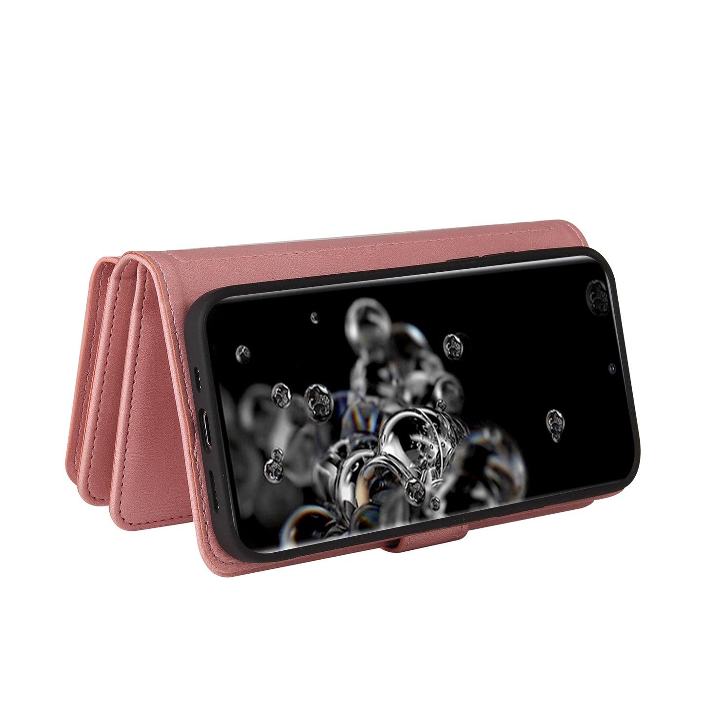 KT Multi-functional Series-2 Multiple Card Slots Skin-touch Feel Leather Flip Case for Samsung Galaxy S20 Ultra with Zipper Pocket Dustproof Phone Cover - Pink