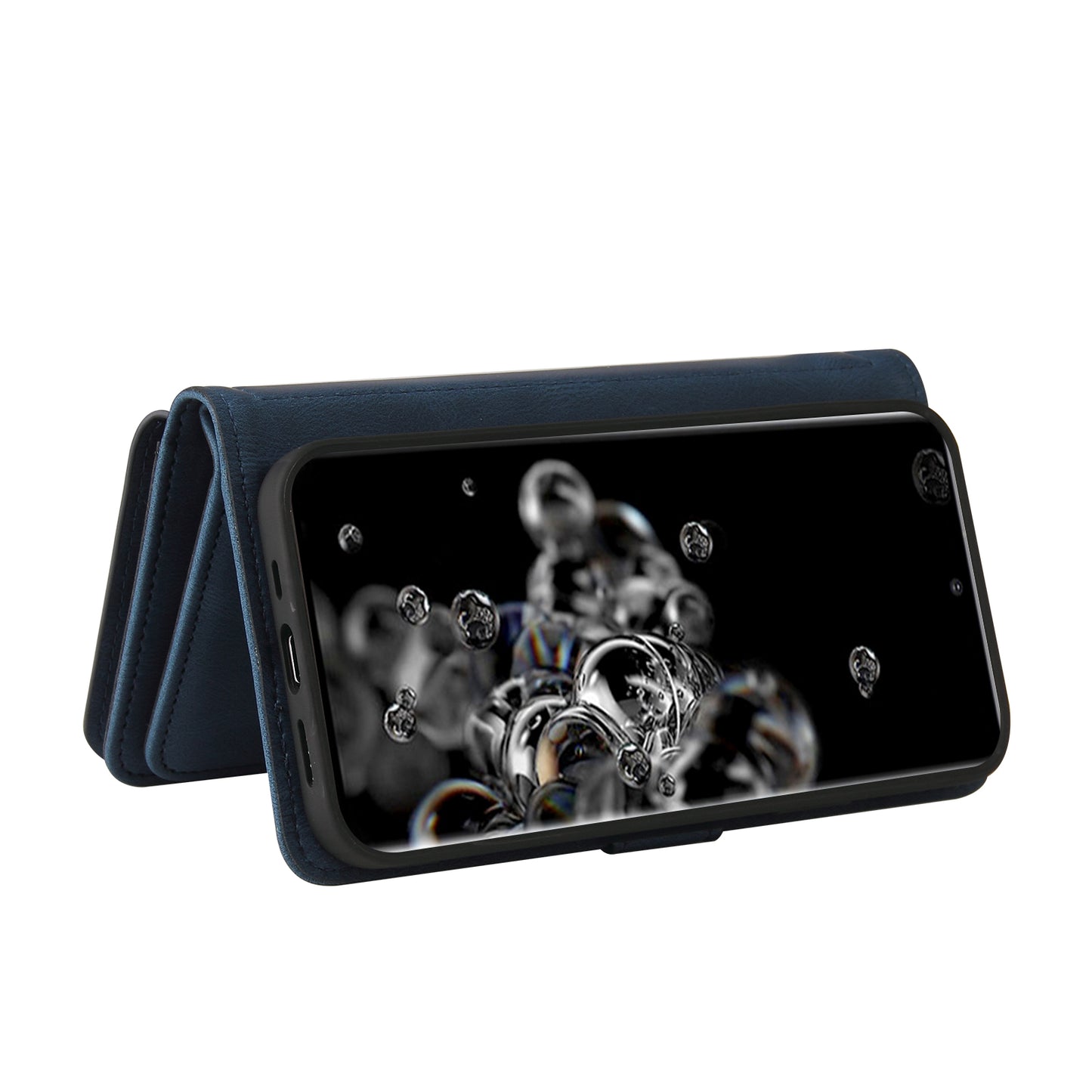 KT Multi-functional Series-2 Multiple Card Slots Skin-touch Feel Leather Flip Case for Samsung Galaxy S20 Ultra with Zipper Pocket Dustproof Phone Cover - Blue