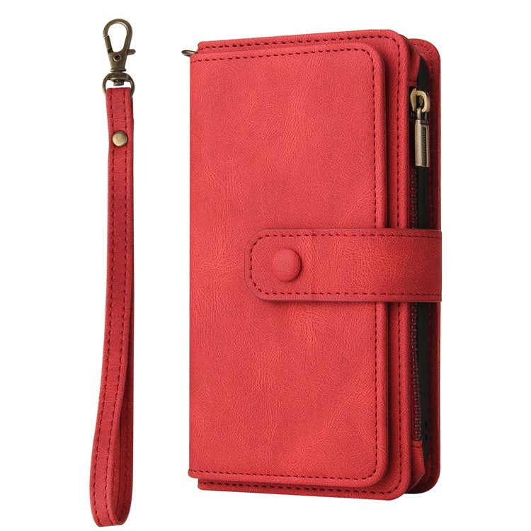 For Oppo A54 5G/A74 5G/A93 5G KT Multi-functional Series-2 Shockproof TPU Frame + Skin-touch Feel Leather Wallet Stand Case with Multiple Card Slots and Zipper Pocket - Red