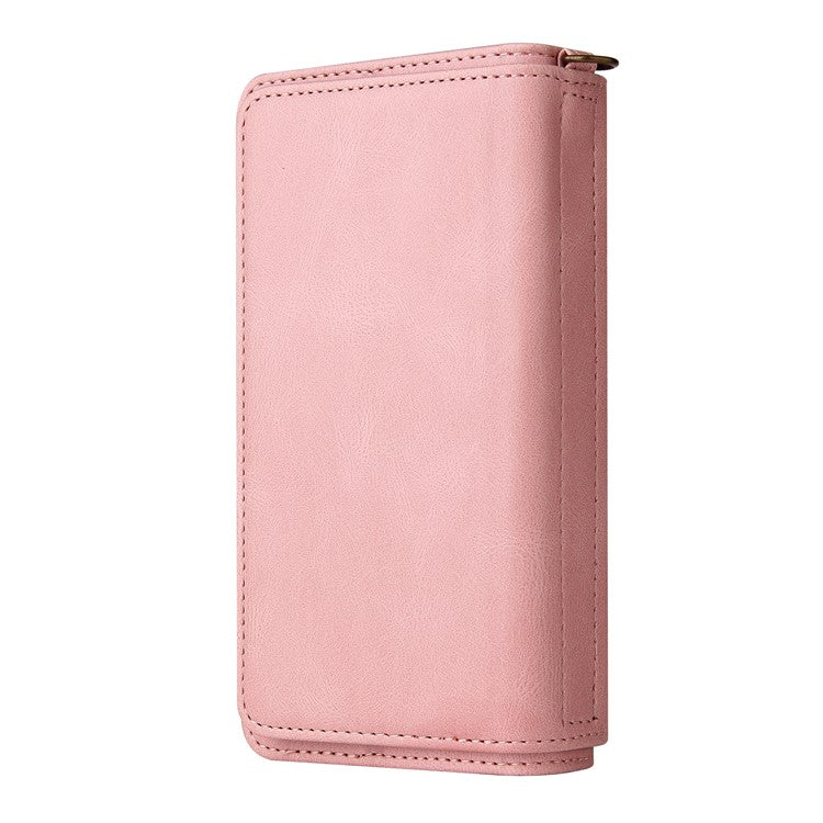 For Oppo A54 5G/A74 5G/A93 5G KT Multi-functional Series-2 Shockproof TPU Frame + Skin-touch Feel Leather Wallet Stand Case with Multiple Card Slots and Zipper Pocket - Pink