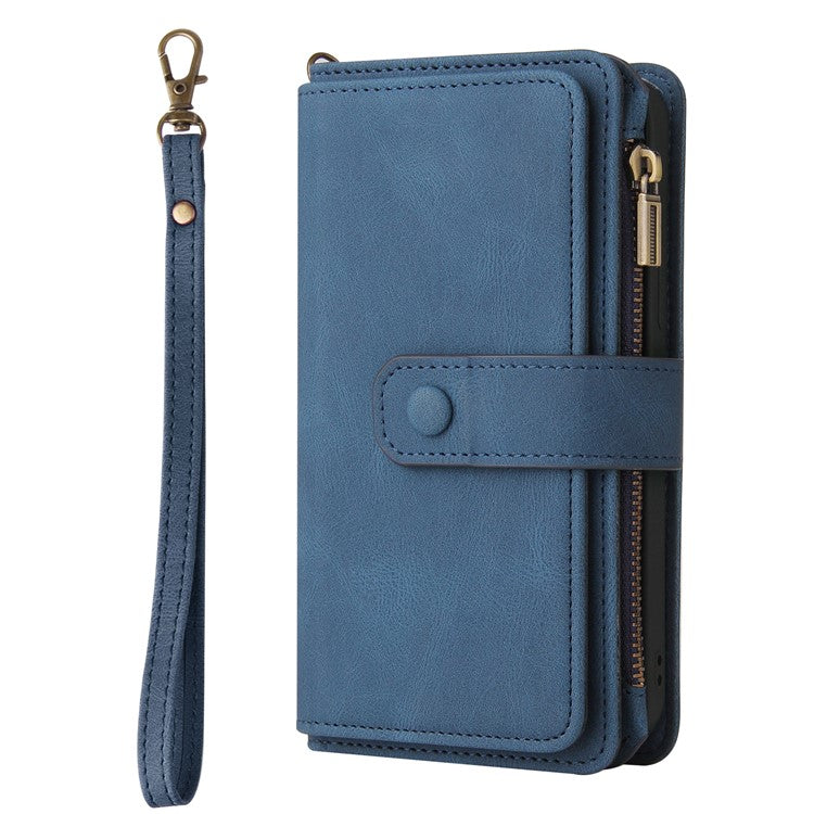 For Oppo A54 5G/A74 5G/A93 5G KT Multi-functional Series-2 Shockproof TPU Frame + Skin-touch Feel Leather Wallet Stand Case with Multiple Card Slots and Zipper Pocket - Blue