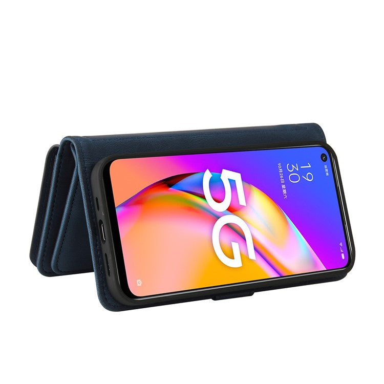 For Oppo A54 5G/A74 5G/A93 5G KT Multi-functional Series-2 Shockproof TPU Frame + Skin-touch Feel Leather Wallet Stand Case with Multiple Card Slots and Zipper Pocket - Blue
