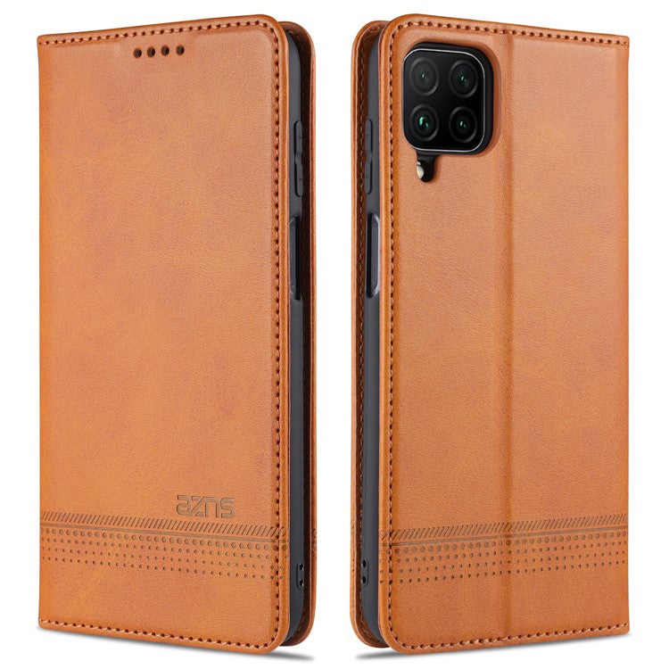 AZNS Wallet Design PU Leather Shockproof Phone Cover Case for Samsung Galaxy M32 (Global Version) - Brown