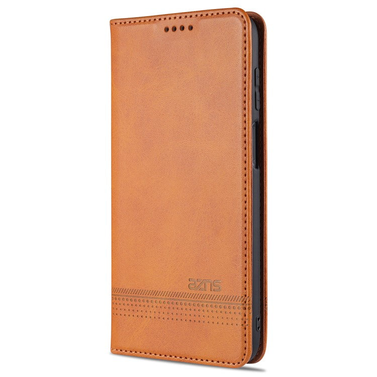 AZNS Wallet Design PU Leather Shockproof Phone Cover Case for Samsung Galaxy M32 (Global Version) - Brown