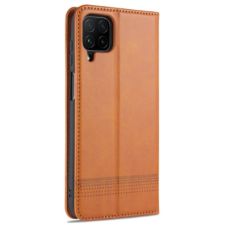AZNS Wallet Design PU Leather Shockproof Phone Cover Case for Samsung Galaxy M32 (Global Version) - Brown