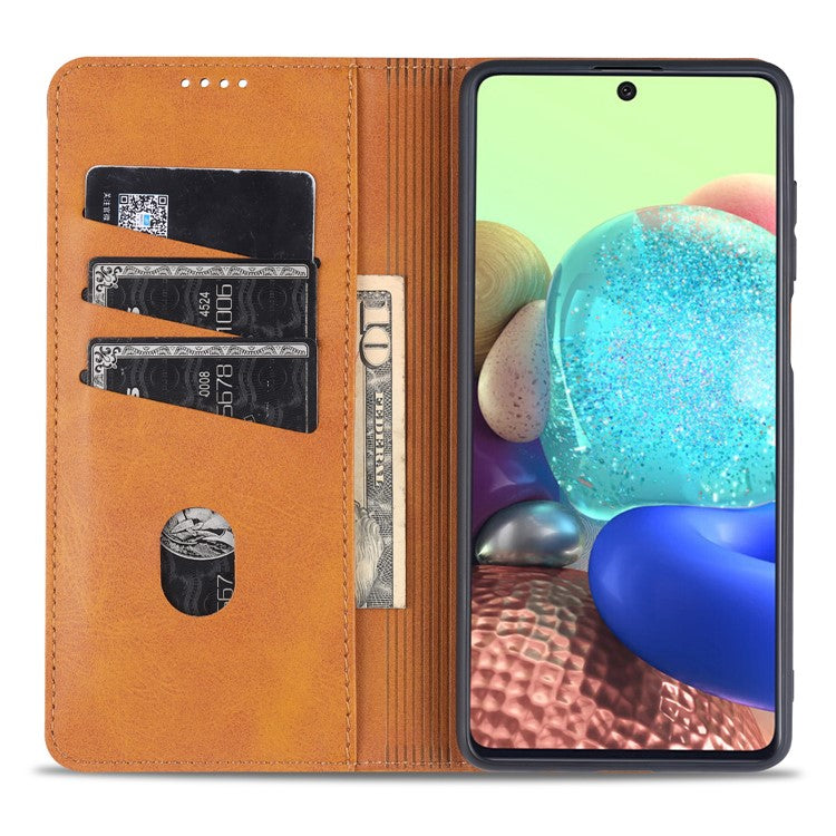 AZNS Wallet Design PU Leather Shockproof Phone Cover Case for Samsung Galaxy M32 (Global Version) - Brown