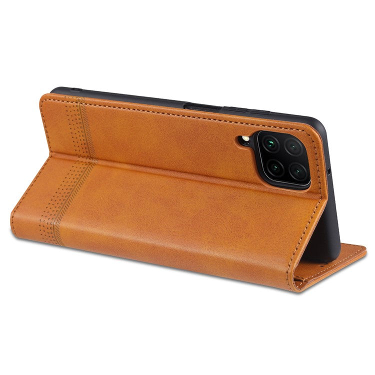 AZNS Wallet Design PU Leather Shockproof Phone Cover Case for Samsung Galaxy M32 (Global Version) - Brown