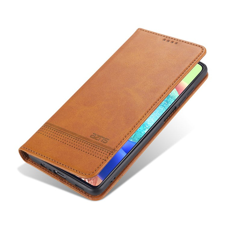 AZNS Wallet Design PU Leather Shockproof Phone Cover Case for Samsung Galaxy M32 (Global Version) - Brown