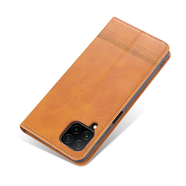 AZNS Wallet Design PU Leather Shockproof Phone Cover Case for Samsung Galaxy M32 (Global Version) - Brown
