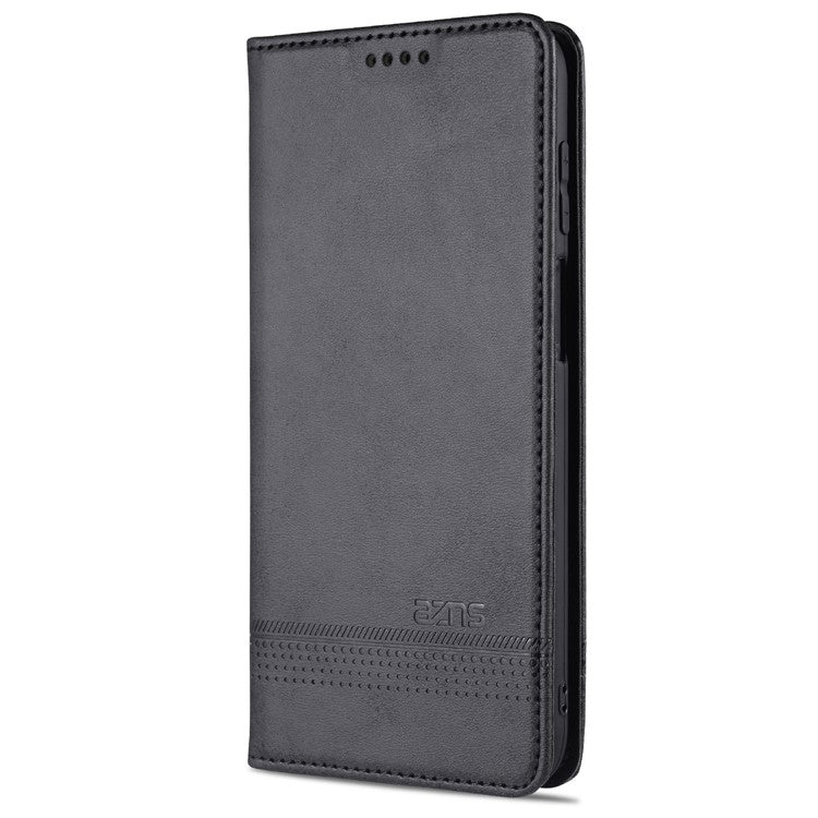 AZNS Wallet Design PU Leather Shockproof Phone Cover Case for Samsung Galaxy M32 (Global Version) - Black