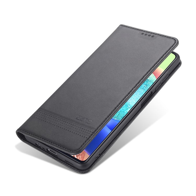AZNS Wallet Design PU Leather Shockproof Phone Cover Case for Samsung Galaxy M32 (Global Version) - Black
