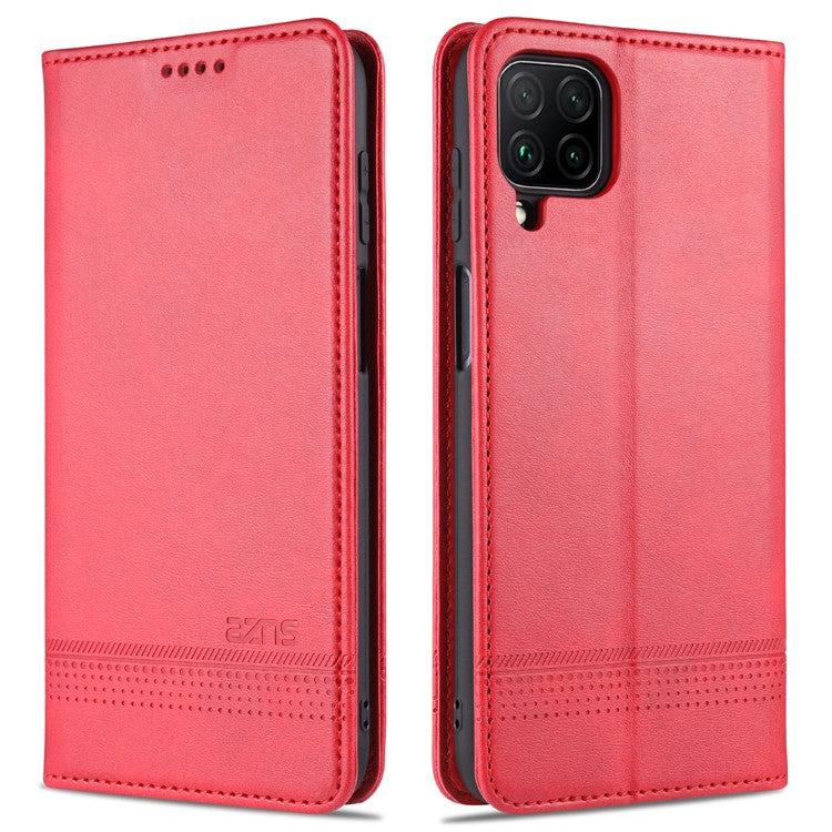 AZNS Wallet Design PU Leather Shockproof Phone Cover Case for Samsung Galaxy M32 (Global Version) - Red
