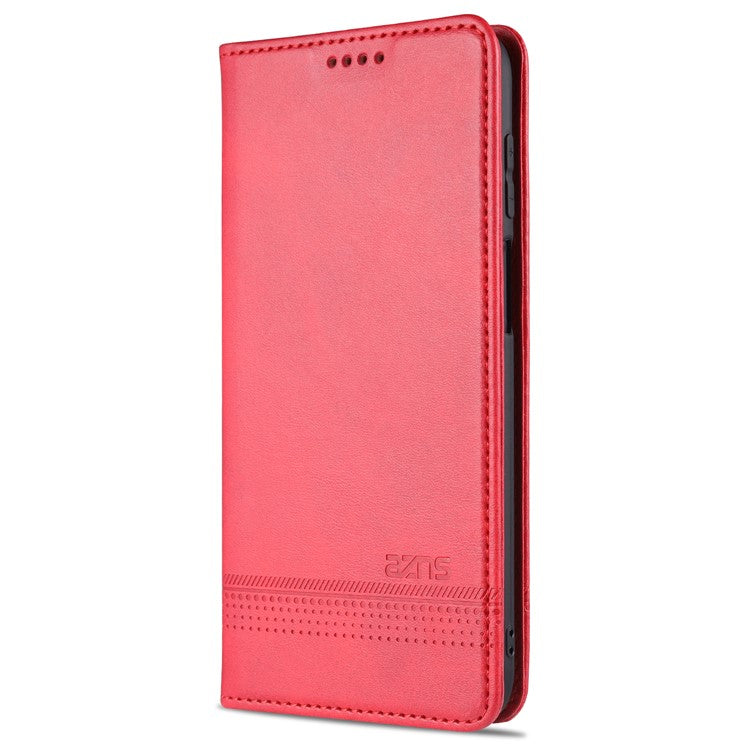 AZNS Wallet Design PU Leather Shockproof Phone Cover Case for Samsung Galaxy M32 (Global Version) - Red