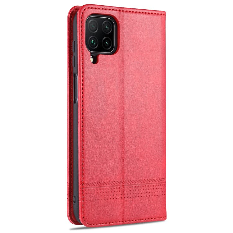 AZNS Wallet Design PU Leather Shockproof Phone Cover Case for Samsung Galaxy M32 (Global Version) - Red