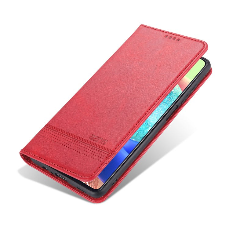 AZNS Wallet Design PU Leather Shockproof Phone Cover Case for Samsung Galaxy M32 (Global Version) - Red