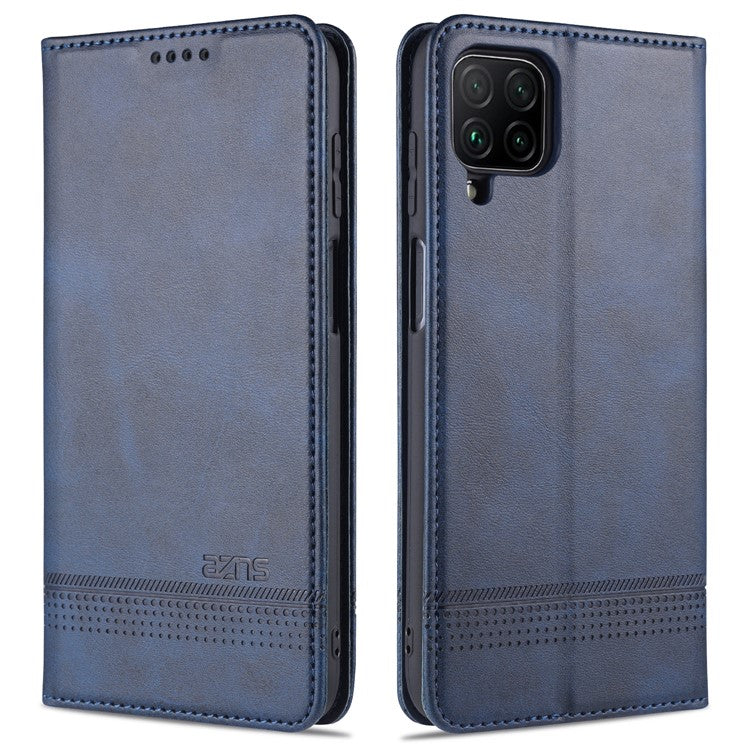 AZNS Wallet Design PU Leather Shockproof Phone Cover Case for Samsung Galaxy M32 (Global Version) - Blue