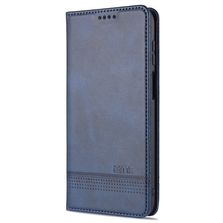 AZNS Wallet Design PU Leather Shockproof Phone Cover Case for Samsung Galaxy M32 (Global Version) - Blue