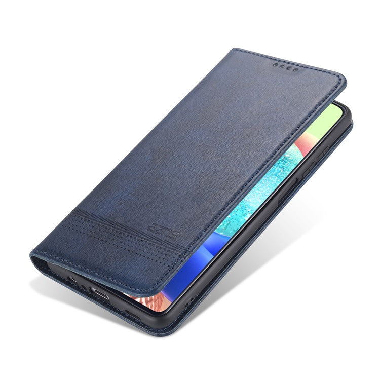 AZNS Wallet Design PU Leather Shockproof Phone Cover Case for Samsung Galaxy M32 (Global Version) - Blue