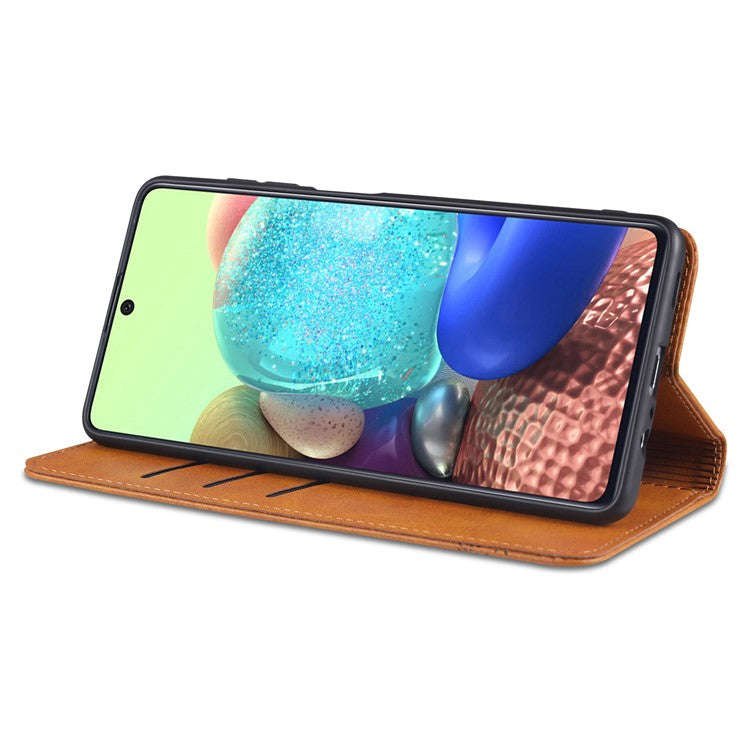 AZNS Wallet Design PU Leather Shockproof Phone Cover Case for Samsung Galaxy M32 (Global Version) - Blue