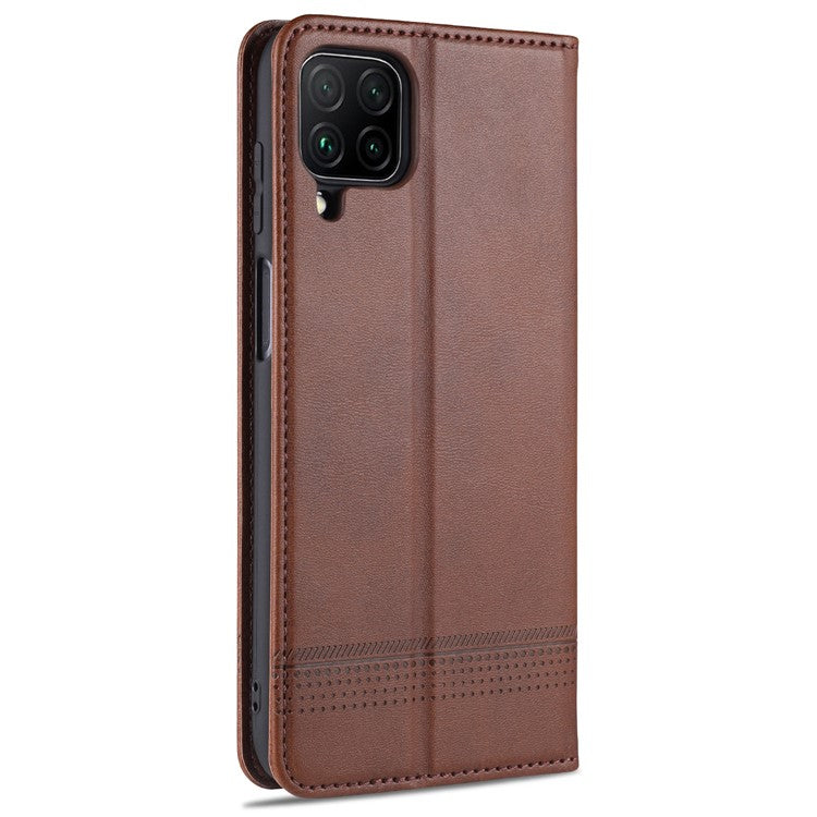 AZNS Wallet Design PU Leather Shockproof Phone Cover Case for Samsung Galaxy M32 (Global Version) - Coffee