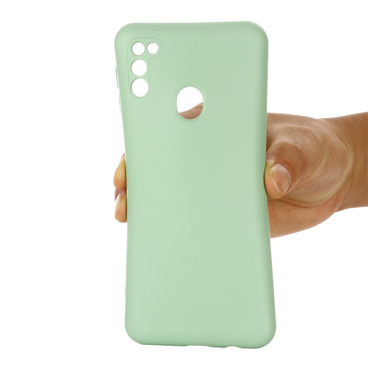 Anti-Scratch Microfiber Liner Shock Absorption Liquid Silicone Case with Strap for Samsung Galaxy M21 2021 - Green