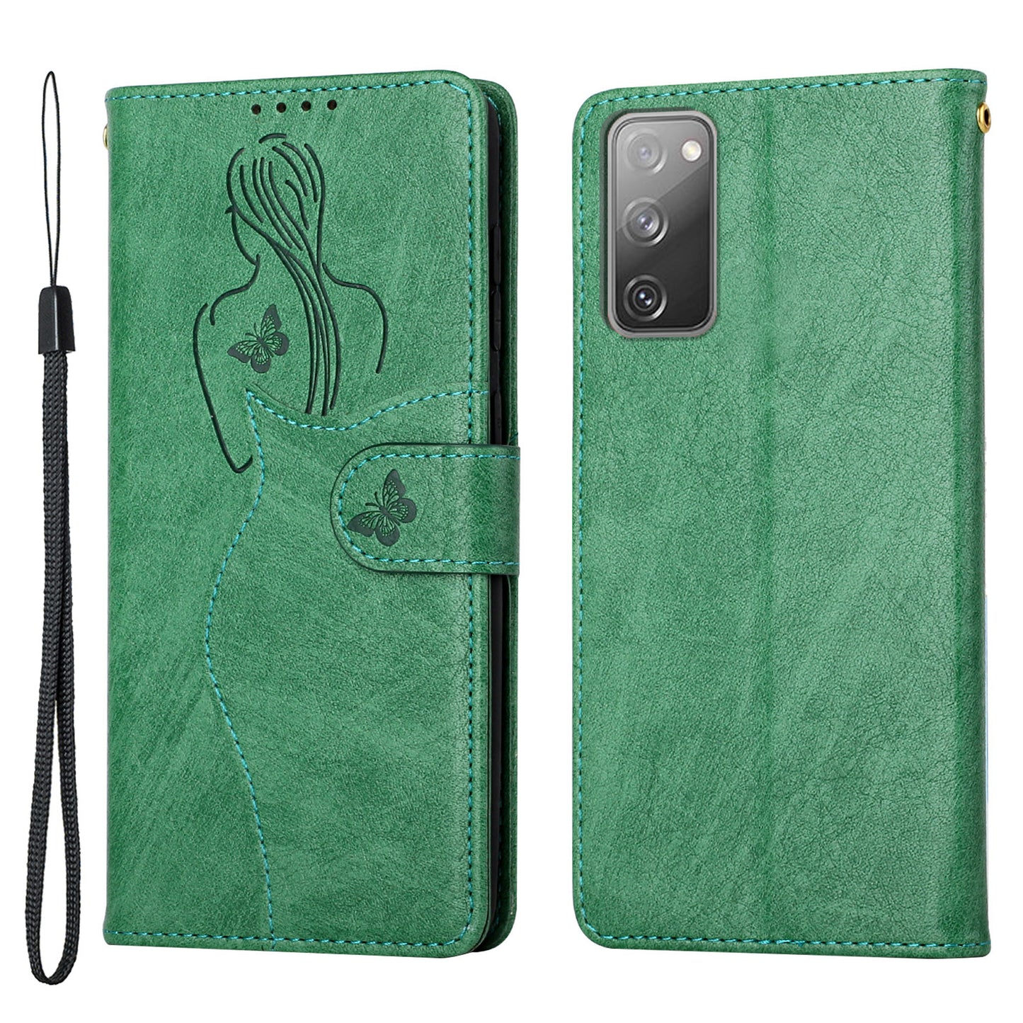 All-round Protection Imprinting Girl Pattern Leather Phone Case Wallet Stand Cover for Samsung Galaxy S20 FE 4G/5G/S20 Lite/S20 FE 2022 - Green