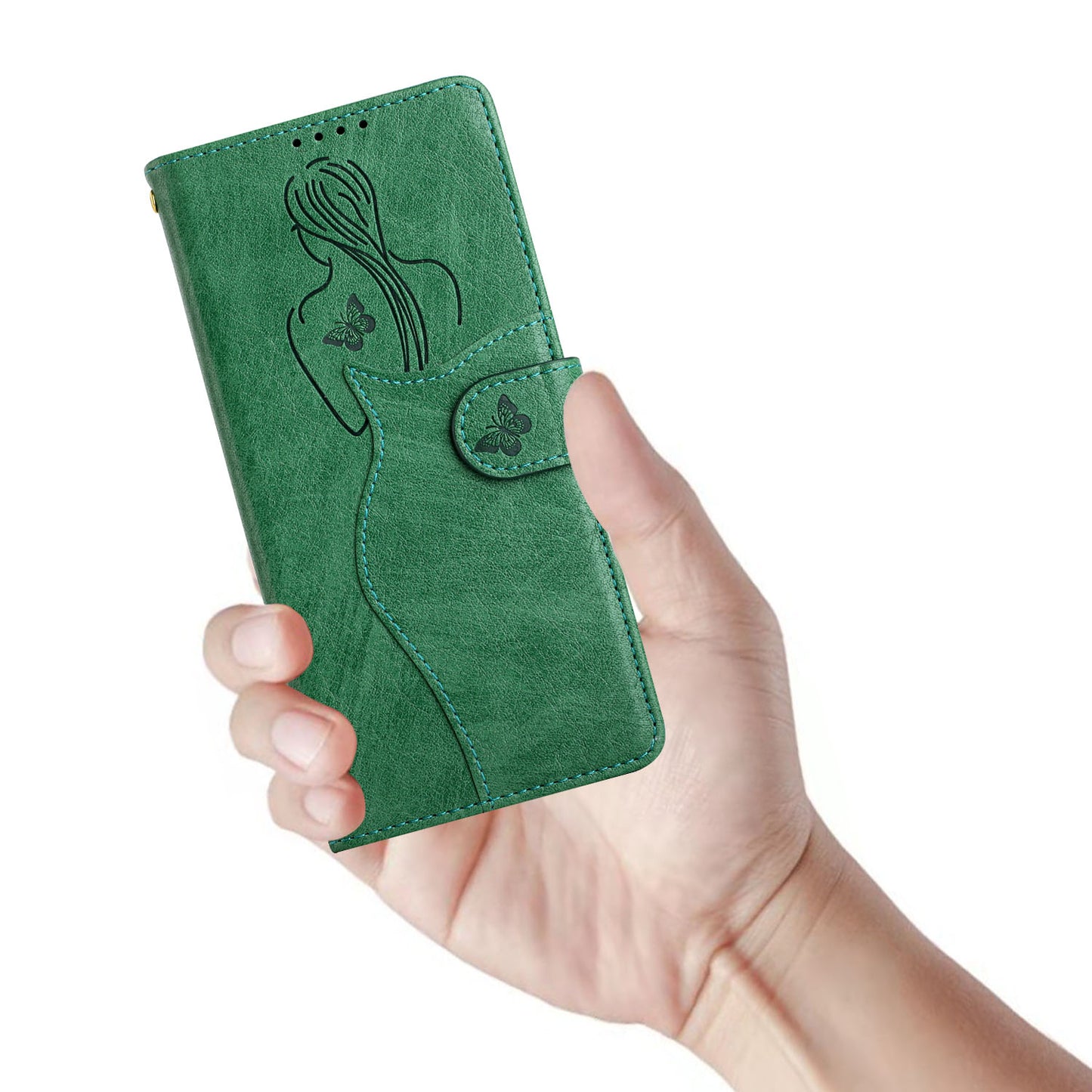 All-round Protection Imprinting Girl Pattern Leather Phone Case Wallet Stand Cover for Samsung Galaxy S20 FE 4G/5G/S20 Lite/S20 FE 2022 - Green